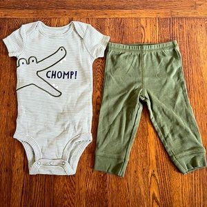 Green dinosaurs too and pants set
